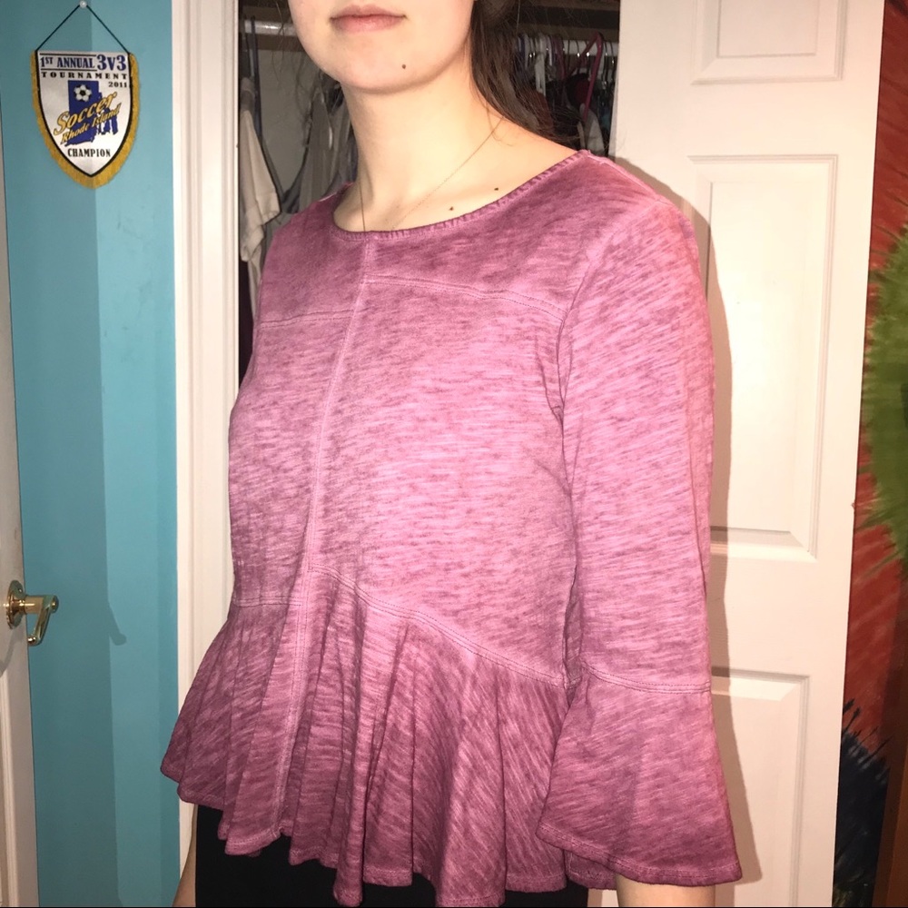 Anthropologie Peplum Bell Sleeve Top